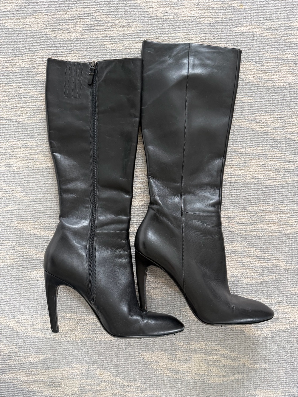 Via Spiga Black Leather Knee-High Heeled Boots with zipper Size 9M